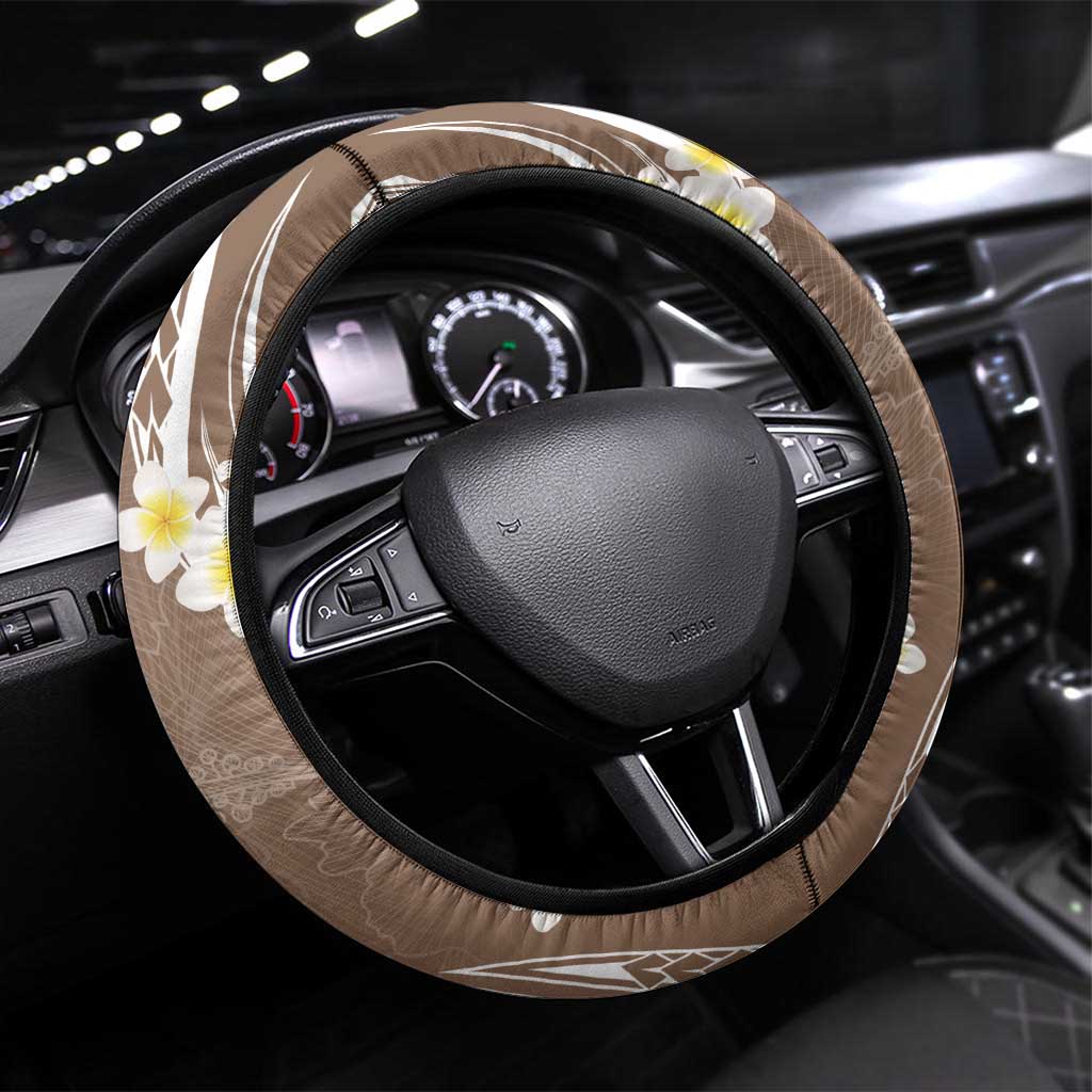 Polynesia Tribal Steering Wheel Cover Mocha Plumeria Tentacles LT7 Universal Fit Mocha - Polynesian Pride