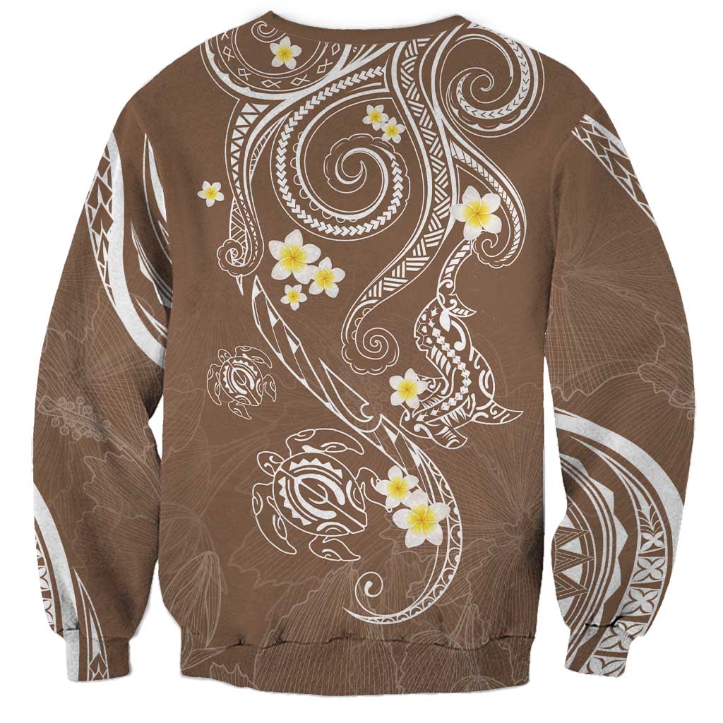 Polynesia Tribal Sweatshirt Mocha Plumeria Tentacles LT7 - Polynesian Pride