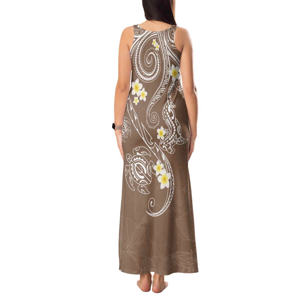 Polynesia Tribal Tank Maxi Dress Mocha Plumeria Tentacles LT7 - Polynesian Pride