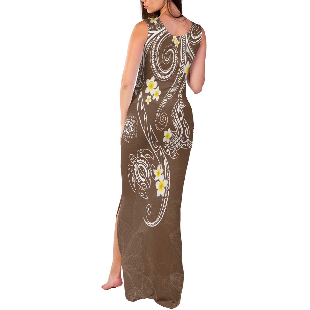 Polynesia Tribal Tank Maxi Dress Mocha Plumeria Tentacles LT7 - Polynesian Pride