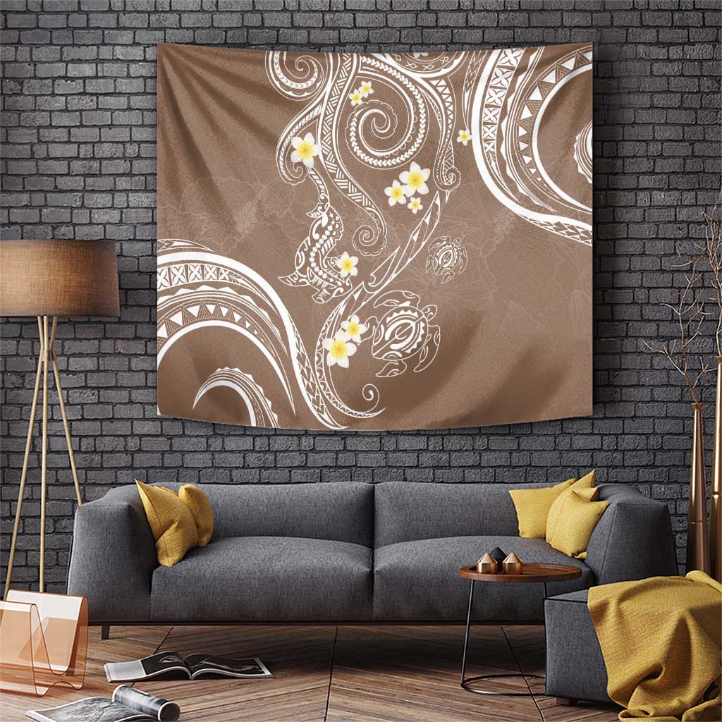 Polynesia Tribal Tapestry Mocha Plumeria Tentacles