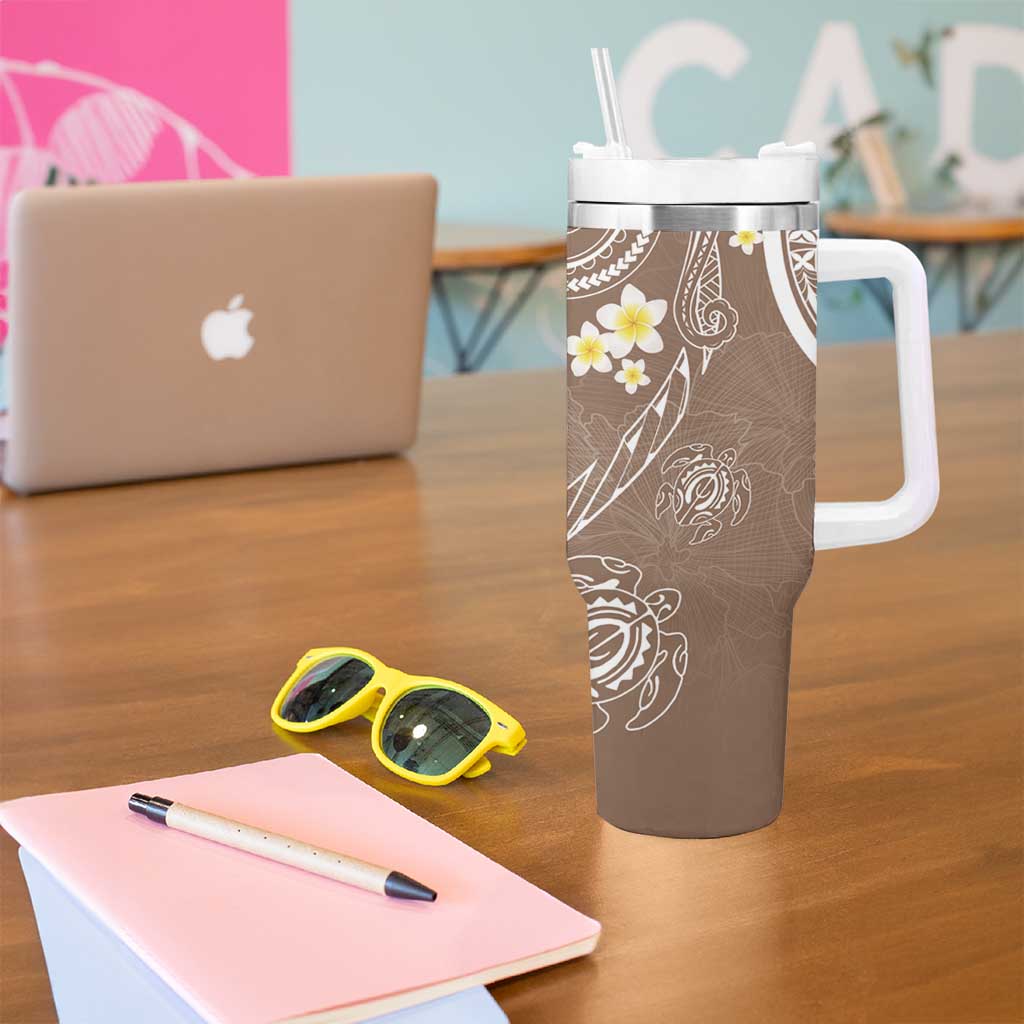 Polynesia Tribal Tumbler With Handle Mocha Plumeria Tentacles LT7 - Polynesian Pride
