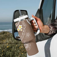 Polynesia Tribal Tumbler With Handle Mocha Plumeria Tentacles LT7 - Polynesian Pride