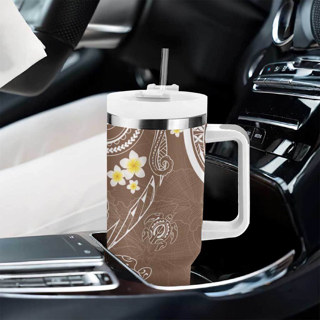 Polynesia Tribal Tumbler With Handle Mocha Plumeria Tentacles LT7 - Polynesian Pride