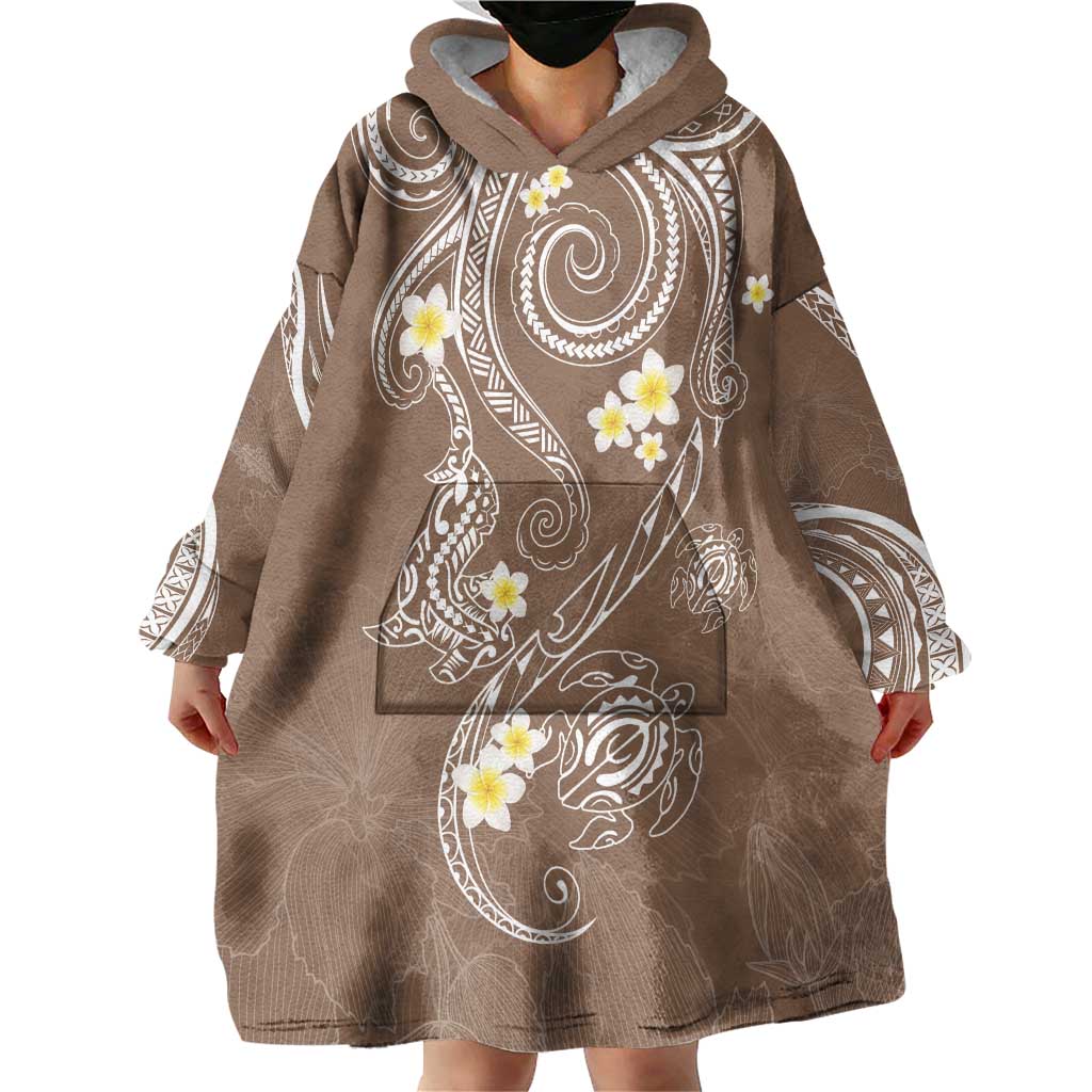 Polynesia Tribal Wearable Blanket Hoodie Mocha Plumeria Tentacles LT7 - Polynesian Pride