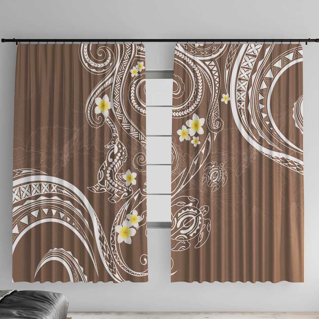 Polynesia Tribal Window Curtain Mocha Plumeria Tentacles LT7 With Hooks Mocha - Polynesian Pride