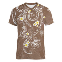 Polynesia Tribal Women V-Neck T-Shirt Mocha Plumeria Tentacles LT7 Female Mocha - Polynesian Pride
