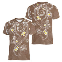 Polynesia Tribal Women V-Neck T-Shirt Mocha Plumeria Tentacles LT7 - Polynesian Pride