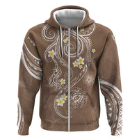 Polynesia Tribal Zip Hoodie Mocha Plumeria Tentacles