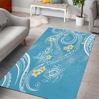 Polynesia Tribal Area Rug Turquoise Plumeria Tentacles