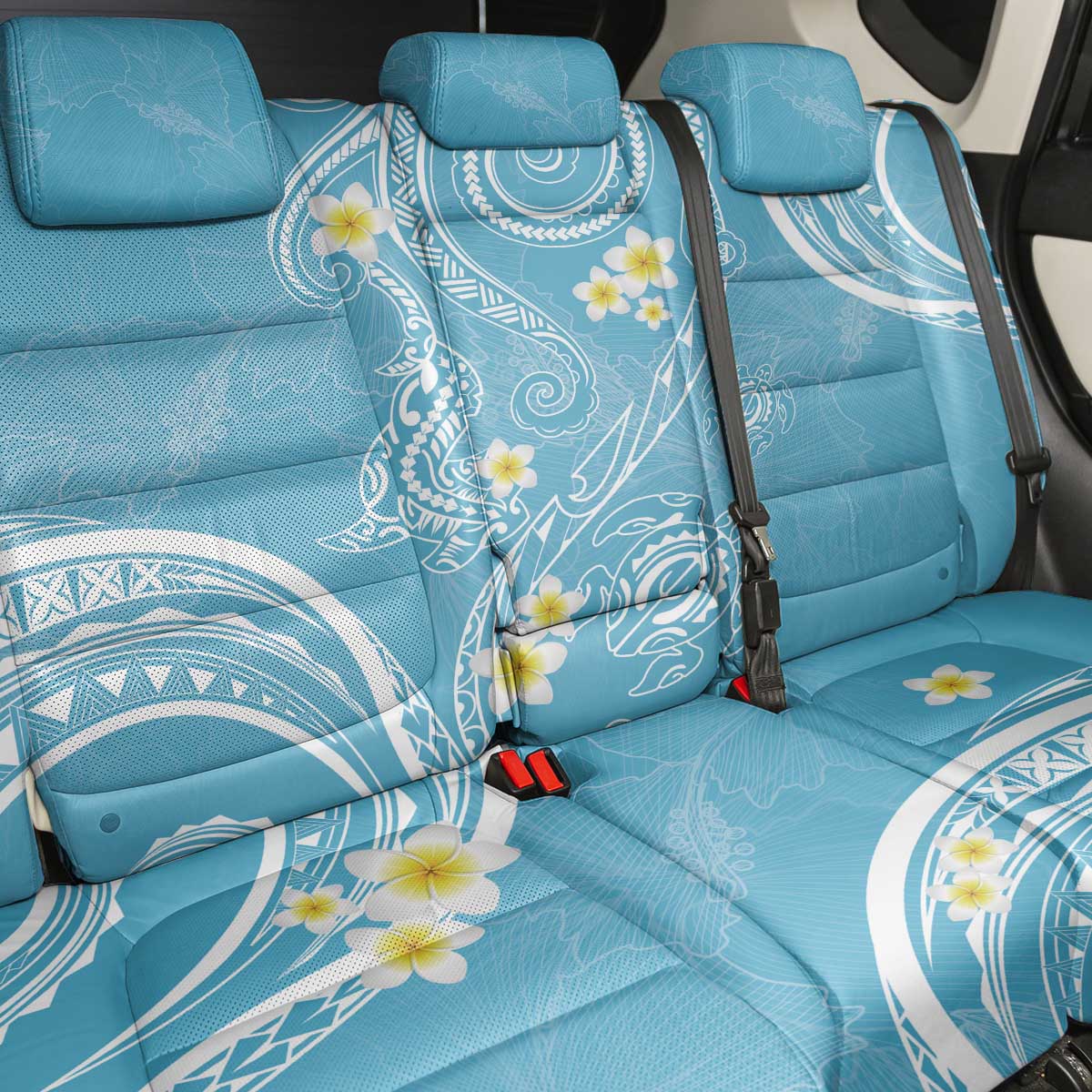 Polynesia Tribal Back Car Seat Cover Turquoise Plumeria Tentacles