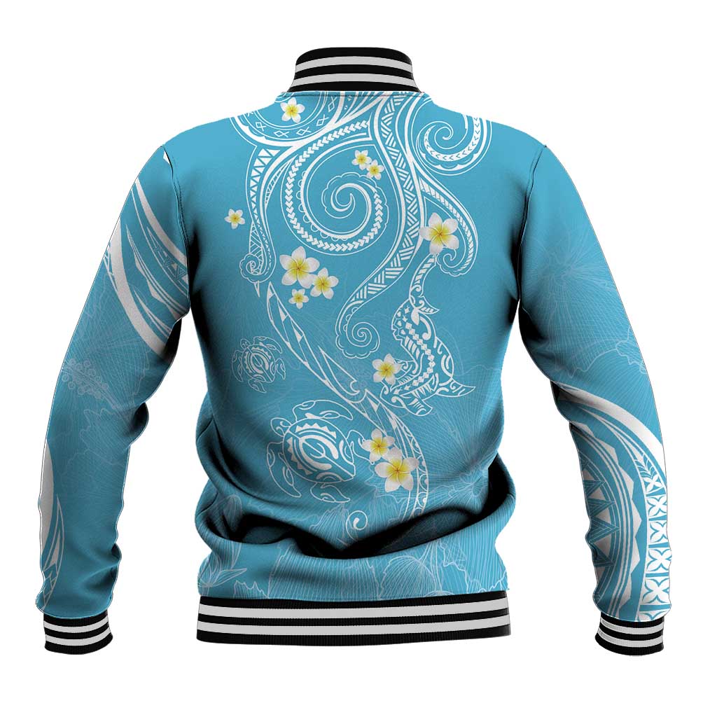 Polynesia Tribal Baseball Jacket Turquoise Plumeria Tentacles LT7 - Polynesian Pride