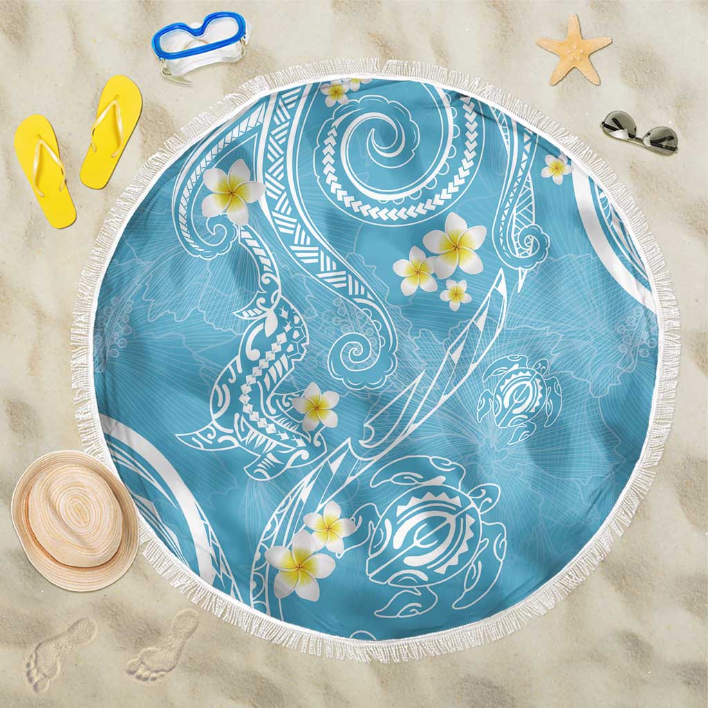 Polynesia Tribal Beach Blanket Turquoise Plumeria Tentacles LT7 One Size 150cm Turquoise - Polynesian Pride