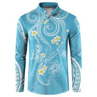 Polynesia Tribal Button Sweatshirt Turquoise Plumeria Tentacles LT7 Turquoise - Polynesian Pride