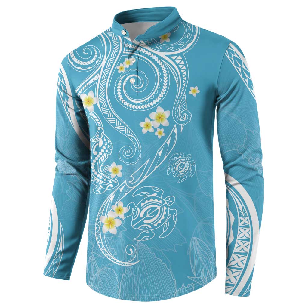 Polynesia Tribal Button Sweatshirt Turquoise Plumeria Tentacles LT7 - Polynesian Pride