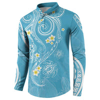 Polynesia Tribal Button Sweatshirt Turquoise Plumeria Tentacles LT7 - Polynesian Pride