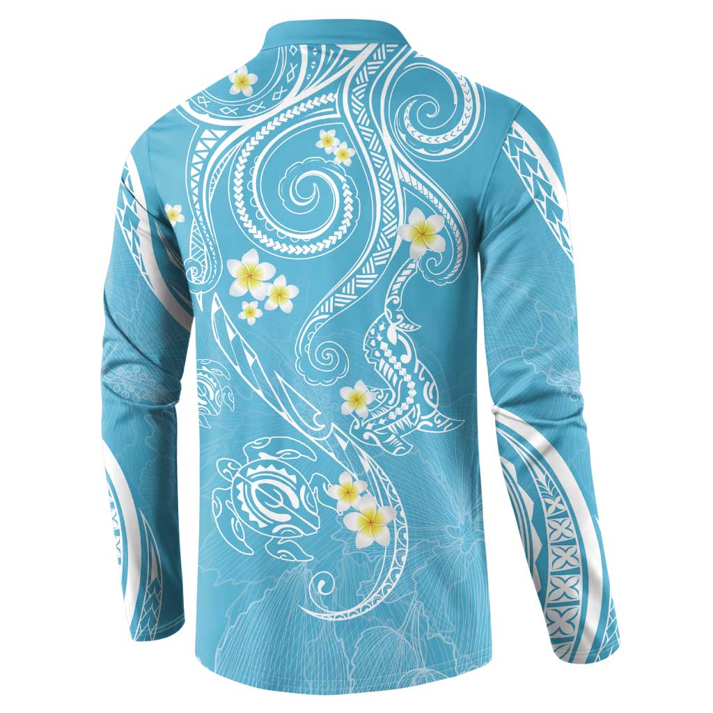 Polynesia Tribal Button Sweatshirt Turquoise Plumeria Tentacles LT7 - Polynesian Pride