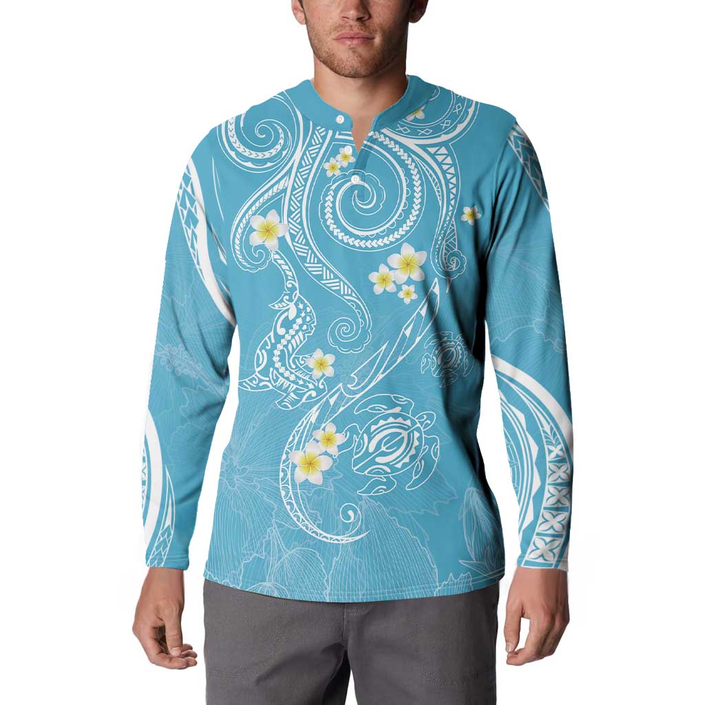 Polynesia Tribal Button Sweatshirt Turquoise Plumeria Tentacles LT7 - Polynesian Pride