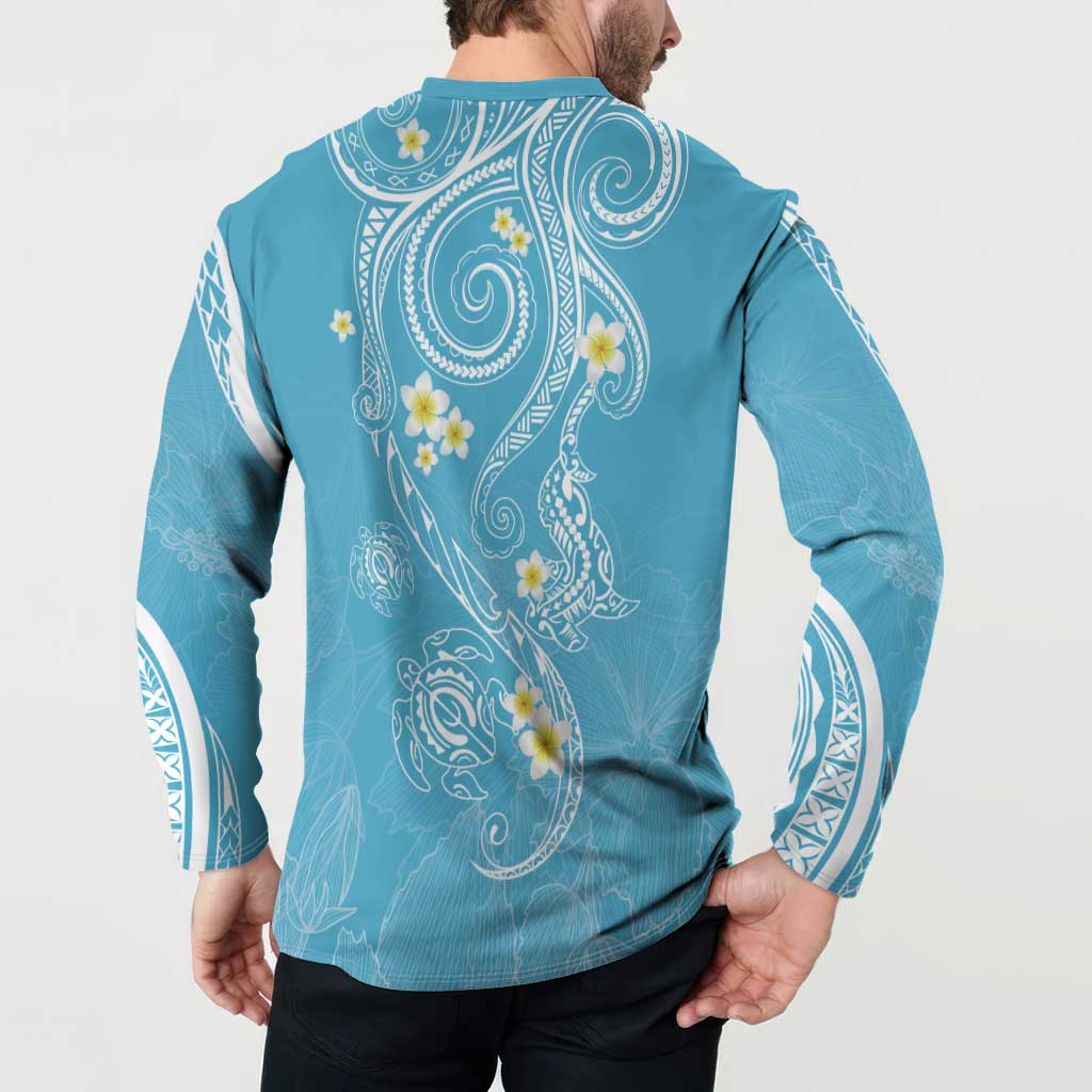 Polynesia Tribal Button Sweatshirt Turquoise Plumeria Tentacles LT7 - Polynesian Pride