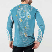 Polynesia Tribal Button Sweatshirt Turquoise Plumeria Tentacles LT7 - Polynesian Pride