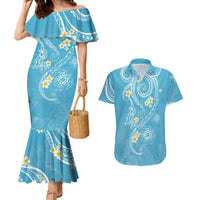 Polynesia Tribal Couples Matching Mermaid Dress and Hawaiian Shirt Turquoise Plumeria Tentacles LT7 Turquoise - Polynesian Pride