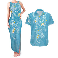 Polynesia Tribal Couples Matching Tank Maxi Dress and Hawaiian Shirt Turquoise Plumeria Tentacles LT7 Turquoise - Polynesian Pride