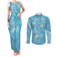 Polynesia Tribal Couples Matching Tank Maxi Dress and Long Sleeve Button Shirt Turquoise Plumeria Tentacles LT7 Turquoise - Polynesian Pride