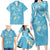 Polynesia Tribal Family Matching Long Sleeve Bodycon Dress and Hawaiian Shirt Turquoise Plumeria Tentacles