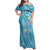 Polynesia Tribal Family Matching Off Shoulder Maxi Dress and Hawaiian Shirt Turquoise Plumeria Tentacles
