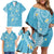 Polynesia Tribal Family Matching Off Shoulder Short Dress and Hawaiian Shirt Turquoise Plumeria Tentacles