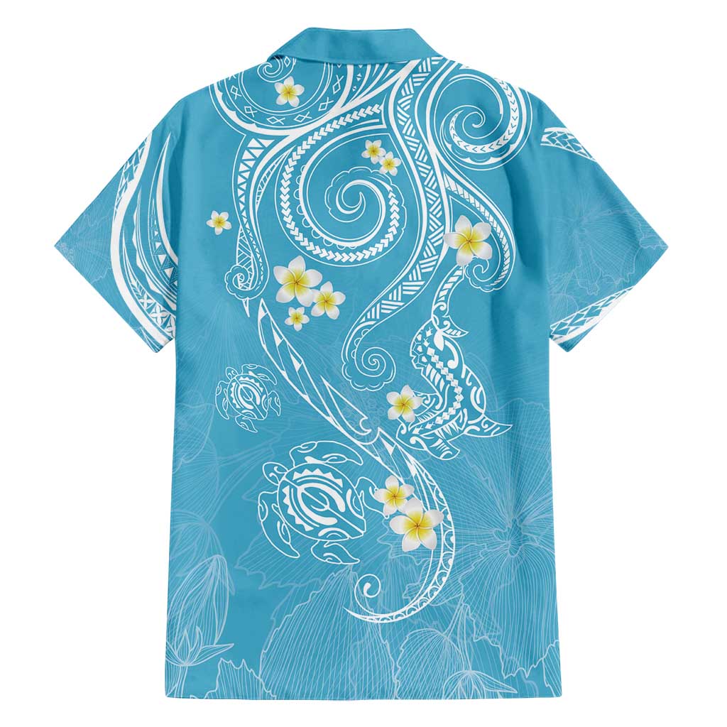 Polynesia Tribal Family Matching Puletasi and Hawaiian Shirt Turquoise Plumeria Tentacles