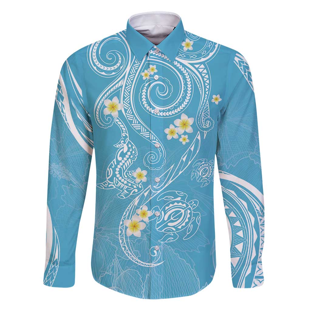 Polynesia Tribal Family Matching Puletasi and Hawaiian Shirt Turquoise Plumeria Tentacles