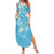 Polynesia Tribal Family Matching Summer Maxi Dress and Hawaiian Shirt Turquoise Plumeria Tentacles