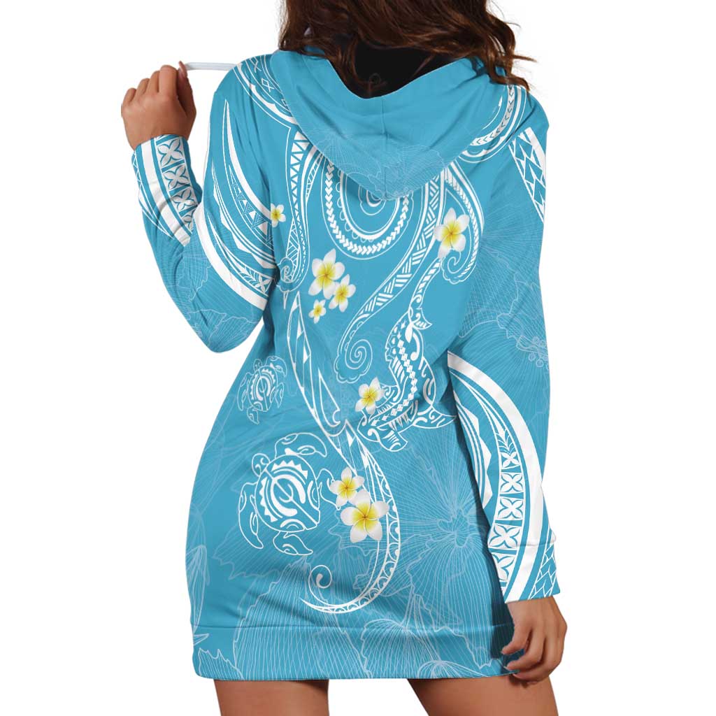 Polynesia Tribal Hoodie Dress Turquoise Plumeria Tentacles LT7 - Polynesian Pride