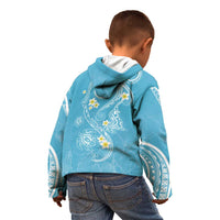 Polynesia Tribal Kid Hoodie Turquoise Plumeria Tentacles
