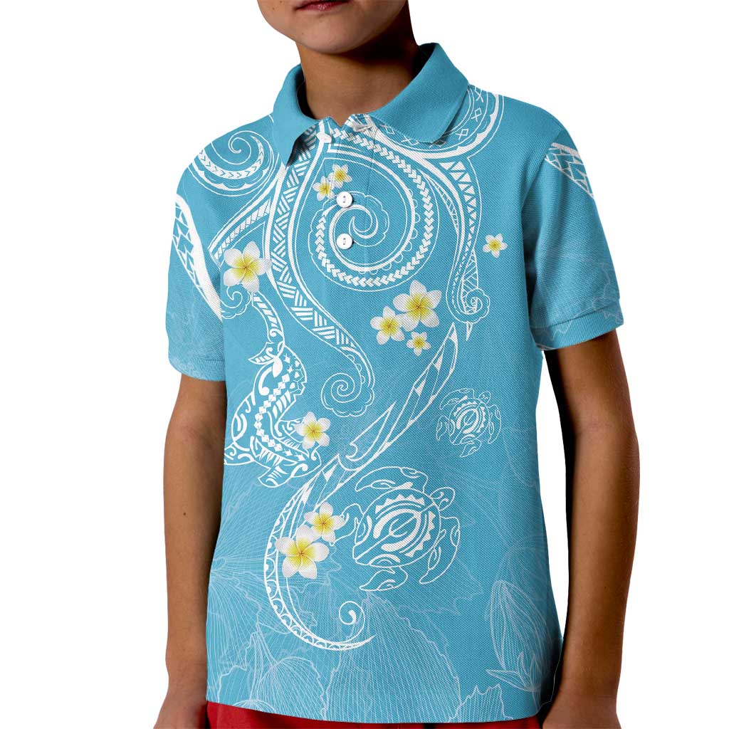 Polynesia Tribal Kid Polo Shirt Turquoise Plumeria Tentacles