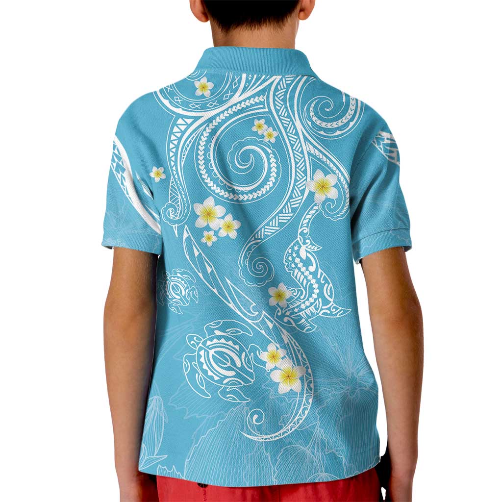 Polynesia Tribal Kid Polo Shirt Turquoise Plumeria Tentacles