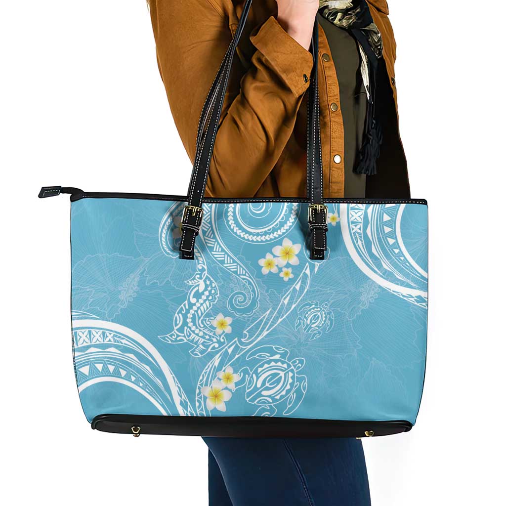 Polynesia Tribal Leather Tote Bag Turquoise Plumeria Tentacles LT7 - Polynesian Pride
