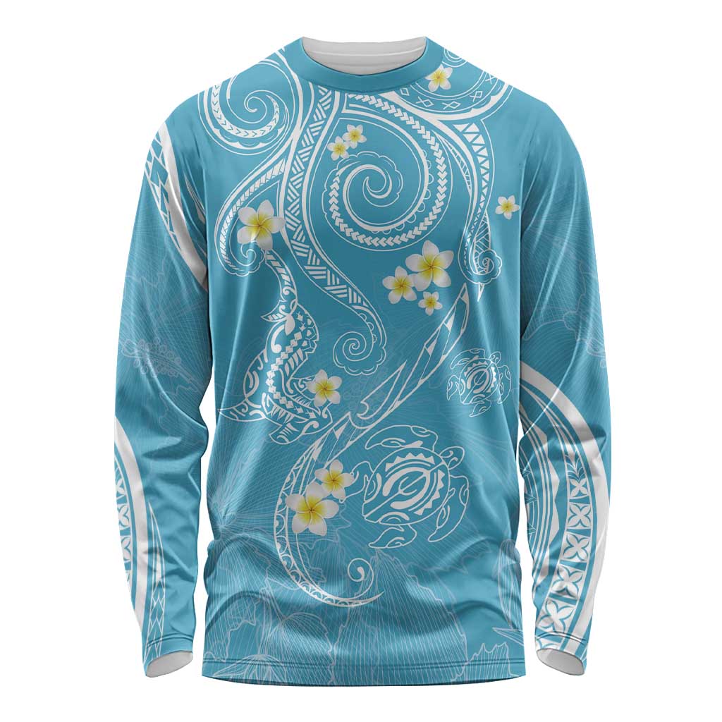 Polynesia Tribal Long Sleeve Shirt Turquoise Plumeria Tentacles LT7 Unisex Turquoise - Polynesian Pride