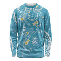 Polynesia Tribal Long Sleeve Shirt Turquoise Plumeria Tentacles LT7 Unisex Turquoise - Polynesian Pride