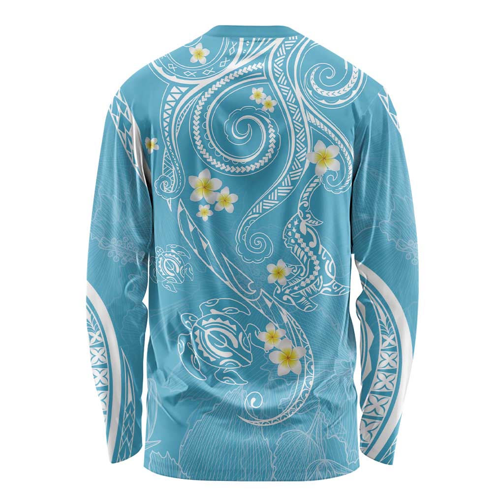 Polynesia Tribal Long Sleeve Shirt Turquoise Plumeria Tentacles LT7 - Polynesian Pride
