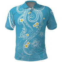 Polynesia Tribal Polo Shirt Turquoise Plumeria Tentacles