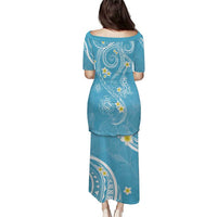 Polynesia Tribal Puletasi Turquoise Plumeria Tentacles LT7 - Polynesian Pride