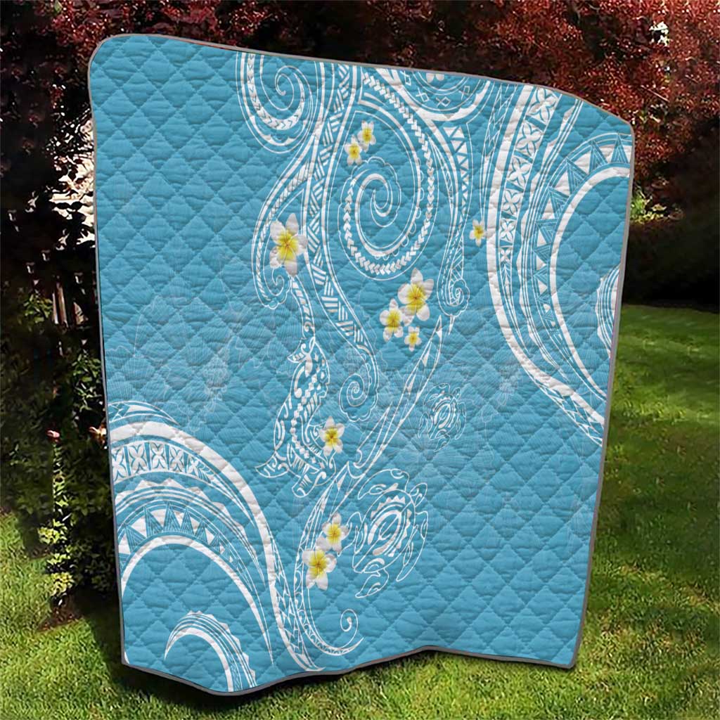 Polynesia Tribal Quilt Turquoise Plumeria Tentacles