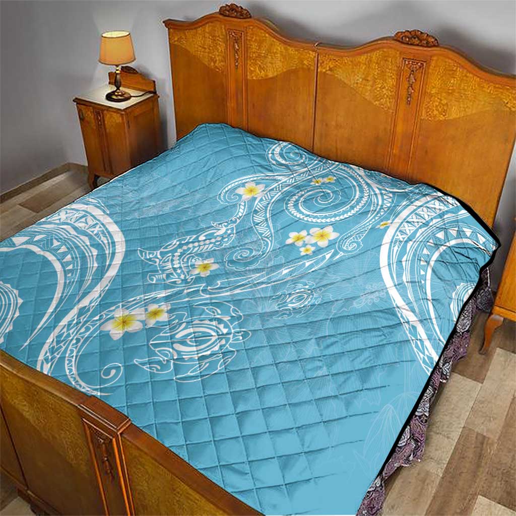 Polynesia Tribal Quilt Turquoise Plumeria Tentacles