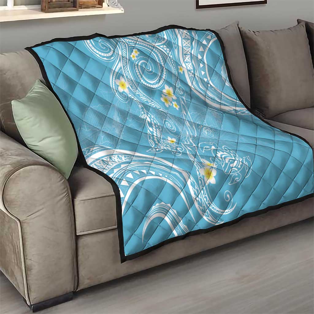 Polynesia Tribal Quilt Turquoise Plumeria Tentacles