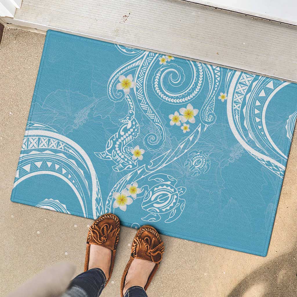 Polynesia Tribal Rubber Doormat Turquoise Plumeria Tentacles LT7 - Polynesian Pride