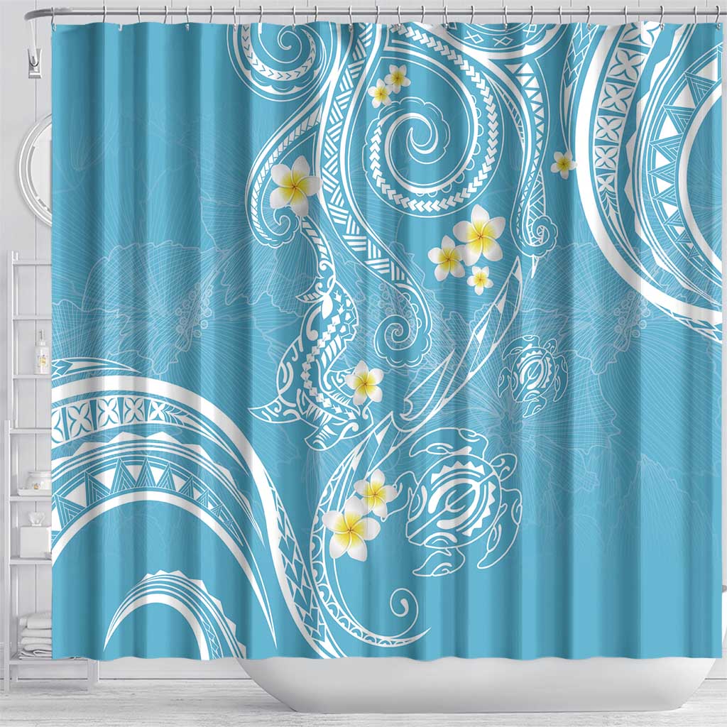 Polynesia Tribal Shower Curtain Turquoise Plumeria Tentacles