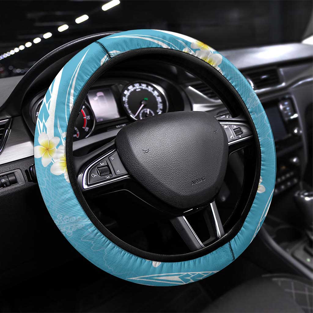 Polynesia Tribal Steering Wheel Cover Turquoise Plumeria Tentacles LT7 Universal Fit Turquoise - Polynesian Pride