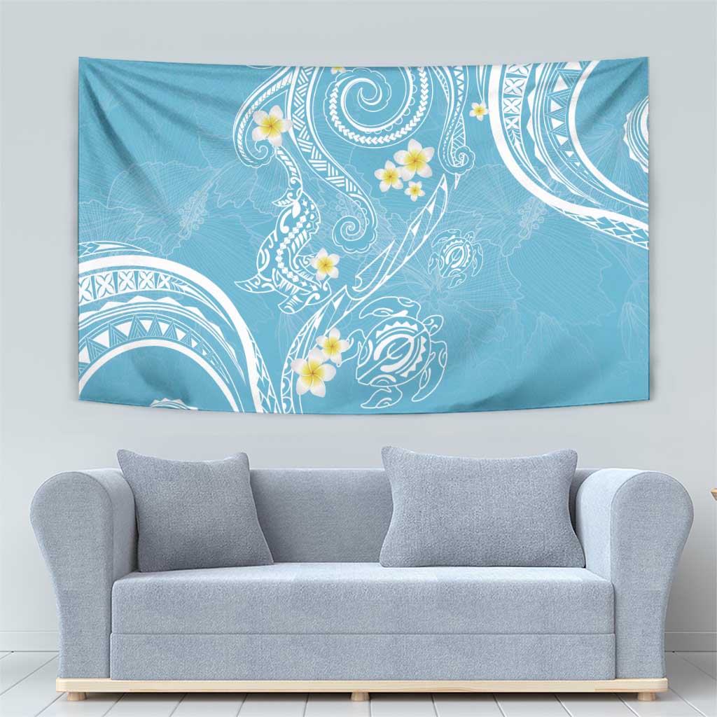 Polynesia Tribal Tapestry Turquoise Plumeria Tentacles